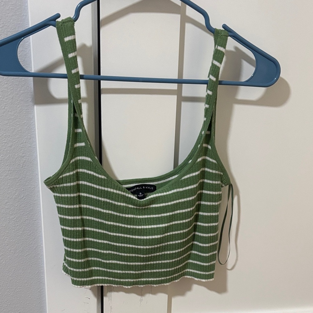 Kendall & Kylie Olive Striped Crop Top